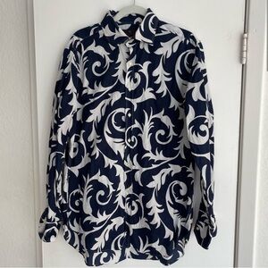 Navy and White Swirl Button-Up Shirt